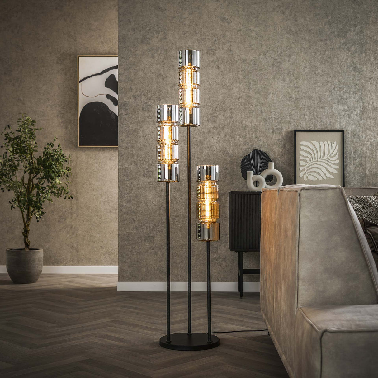 Floor lamp kik 3-lights kicked cylinder glass