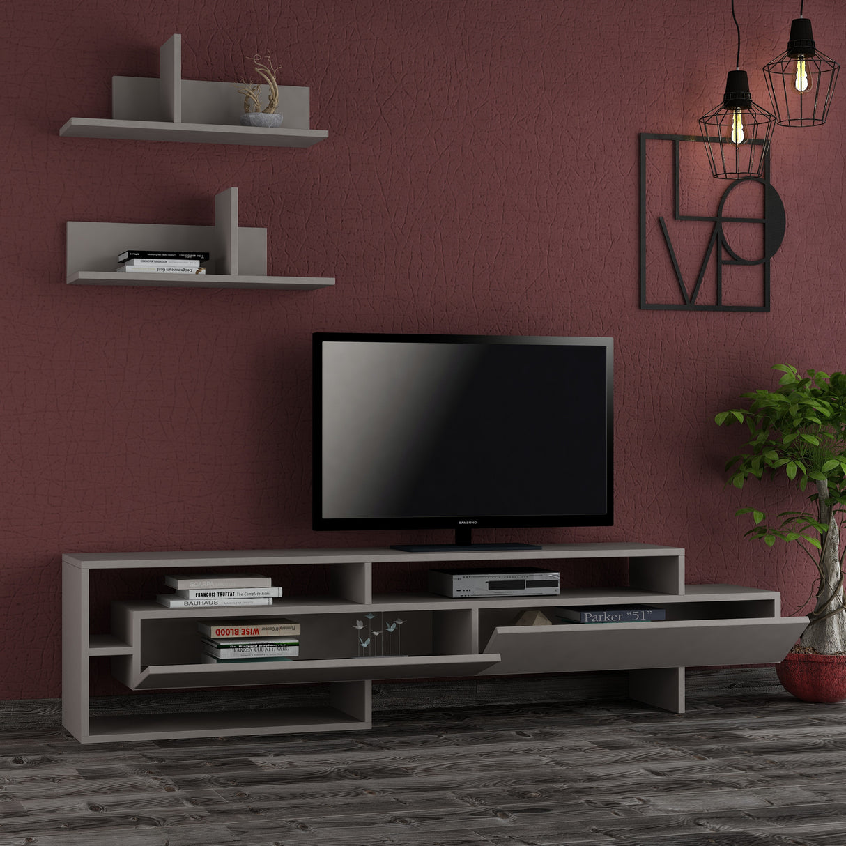 TV Meubels - TV Meubel Set Gara Mokka Melamine 180x42x32 cm - Dimehouse