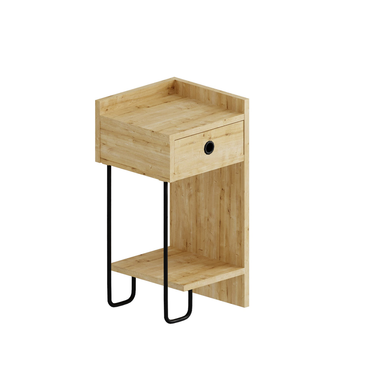 Bedside table Oak Melamine - With drawer - Right - 32x61x30 cm - Sirius