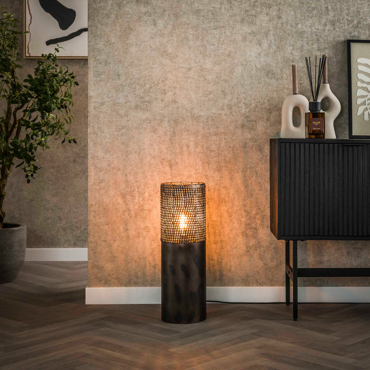 Floor lamp cylinder Brick 60 cm black brown