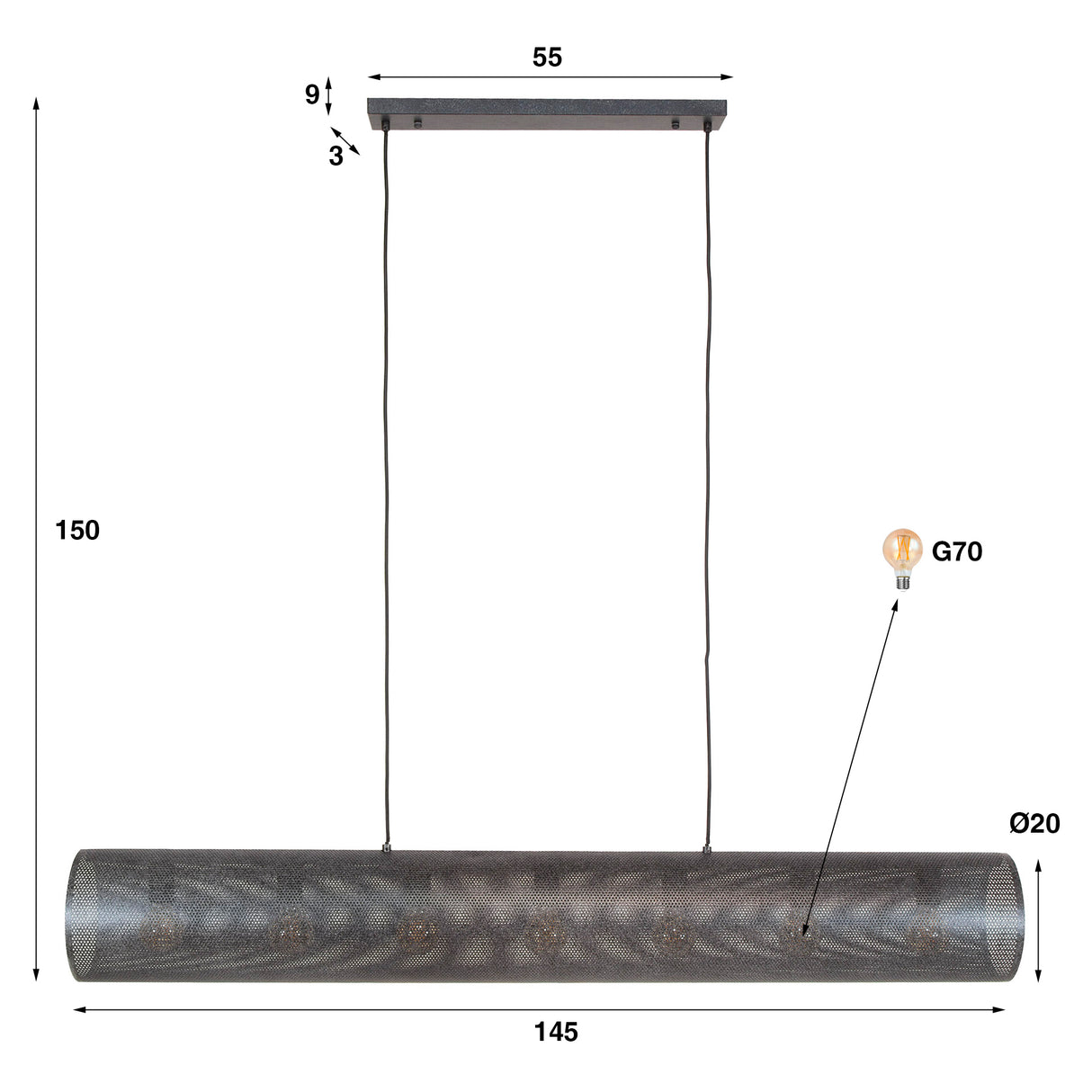 Knox pendant lamp 7-light XL mesh black