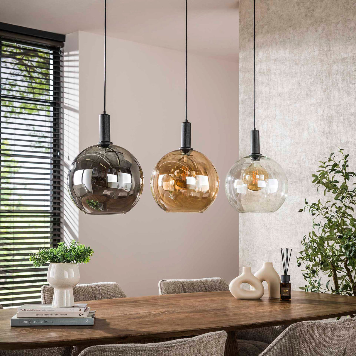 Pendant lamp Nero Trio 3-light Black Metal 115 cm