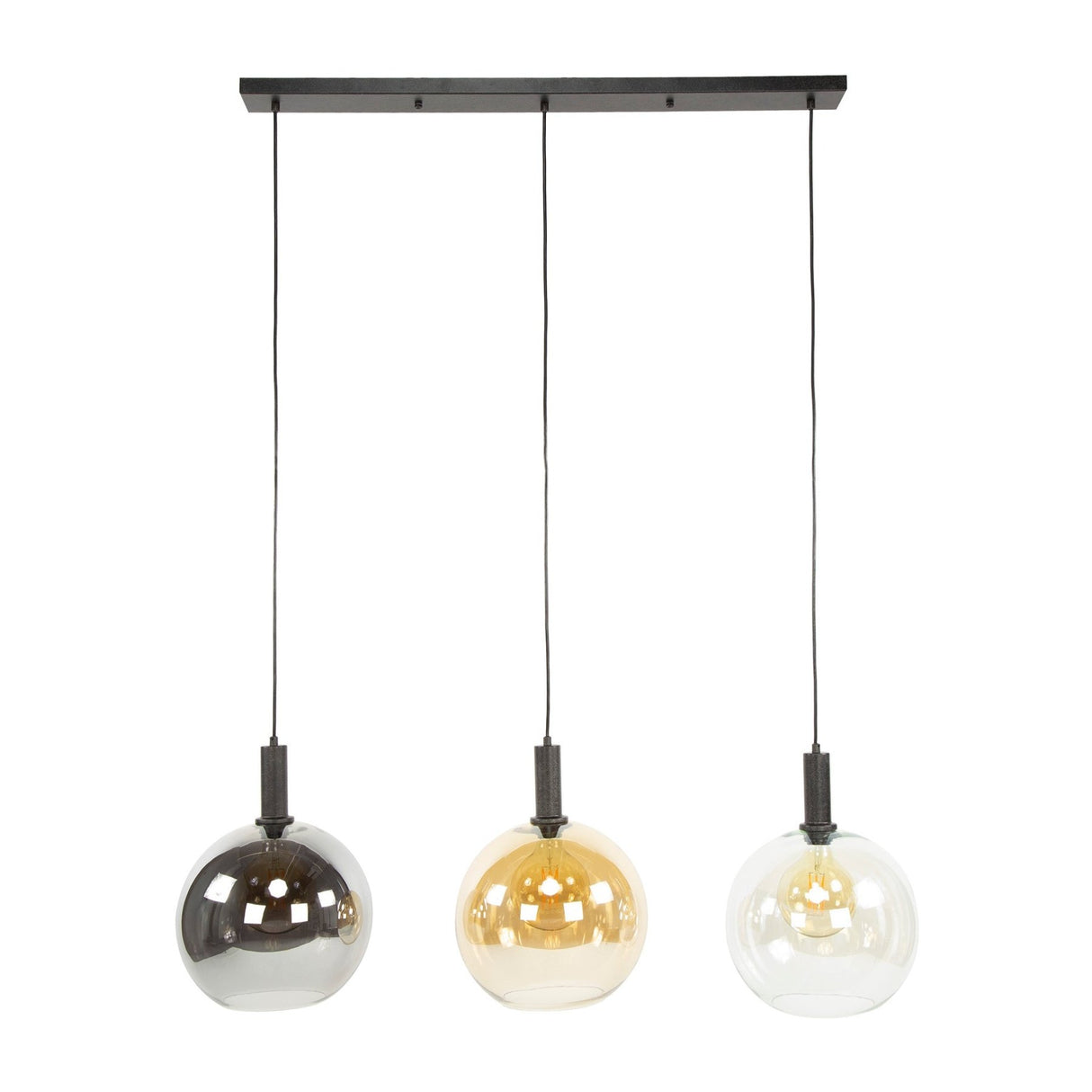 Pendant lamp Nero Trio 3-light Black Metal 115 cm
