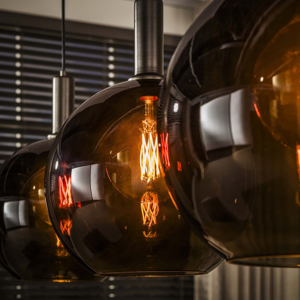 Pendant lamp Nero Trio 3-light Black Metal 115 cm