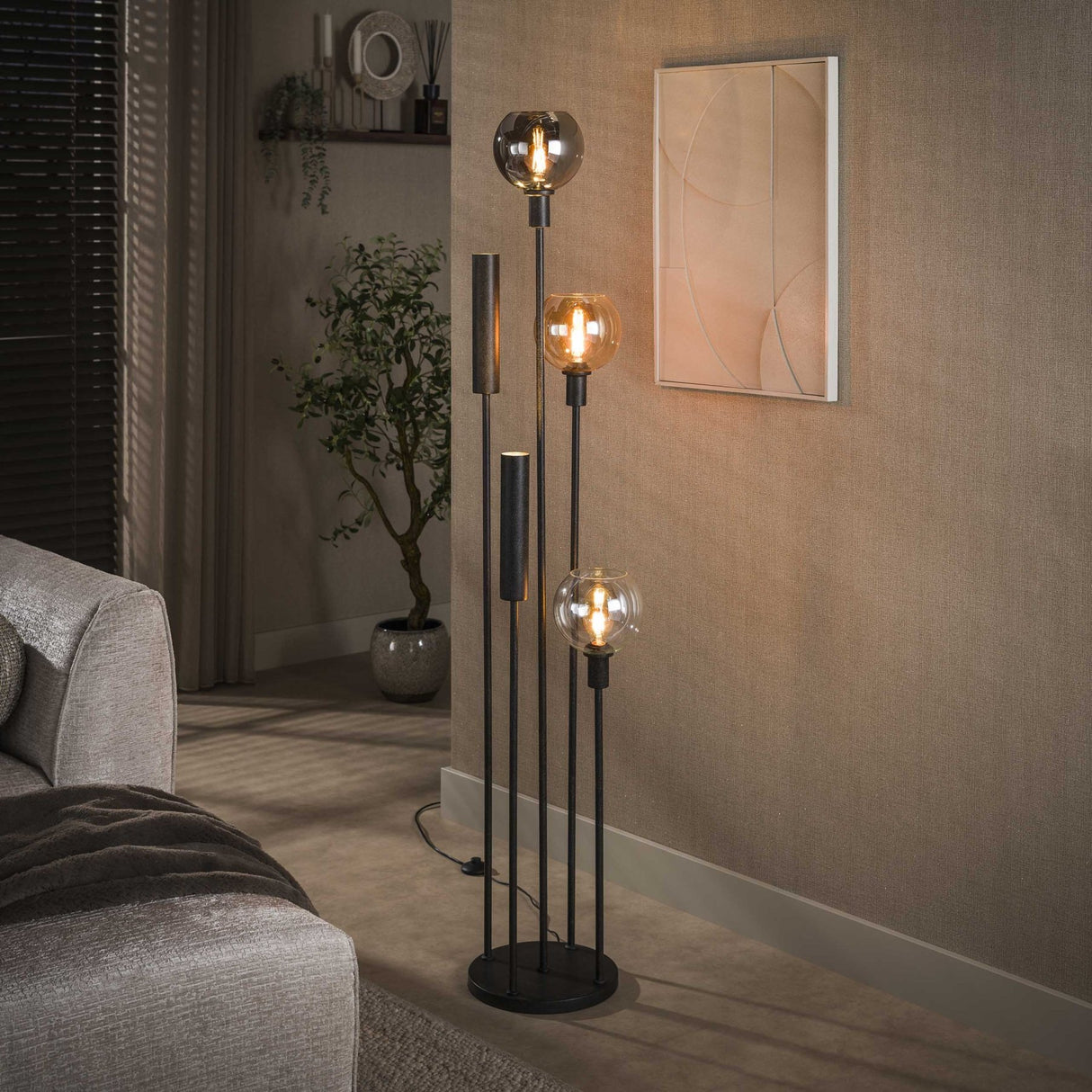 Floor lamp 5-light stepped colored glass black metal Valeo
