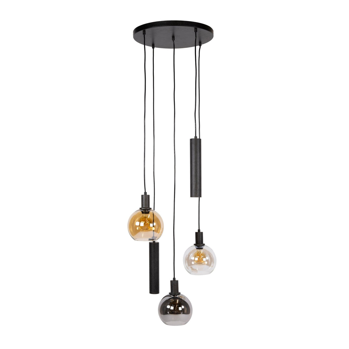 Hanging lamp 5-light stepped colored glass black metal Valeo