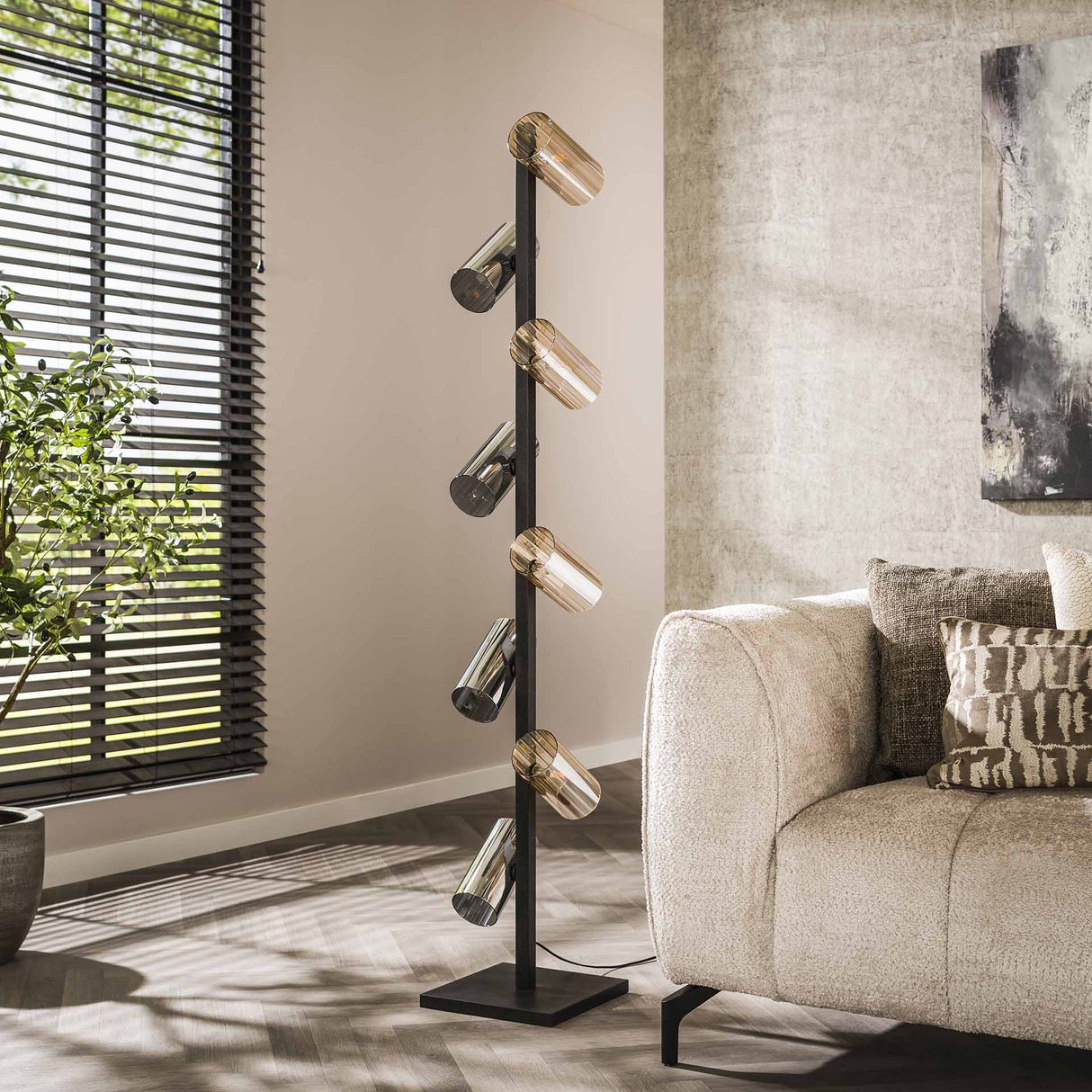 Floor lamp Khai 8-light cylinder mixed glass