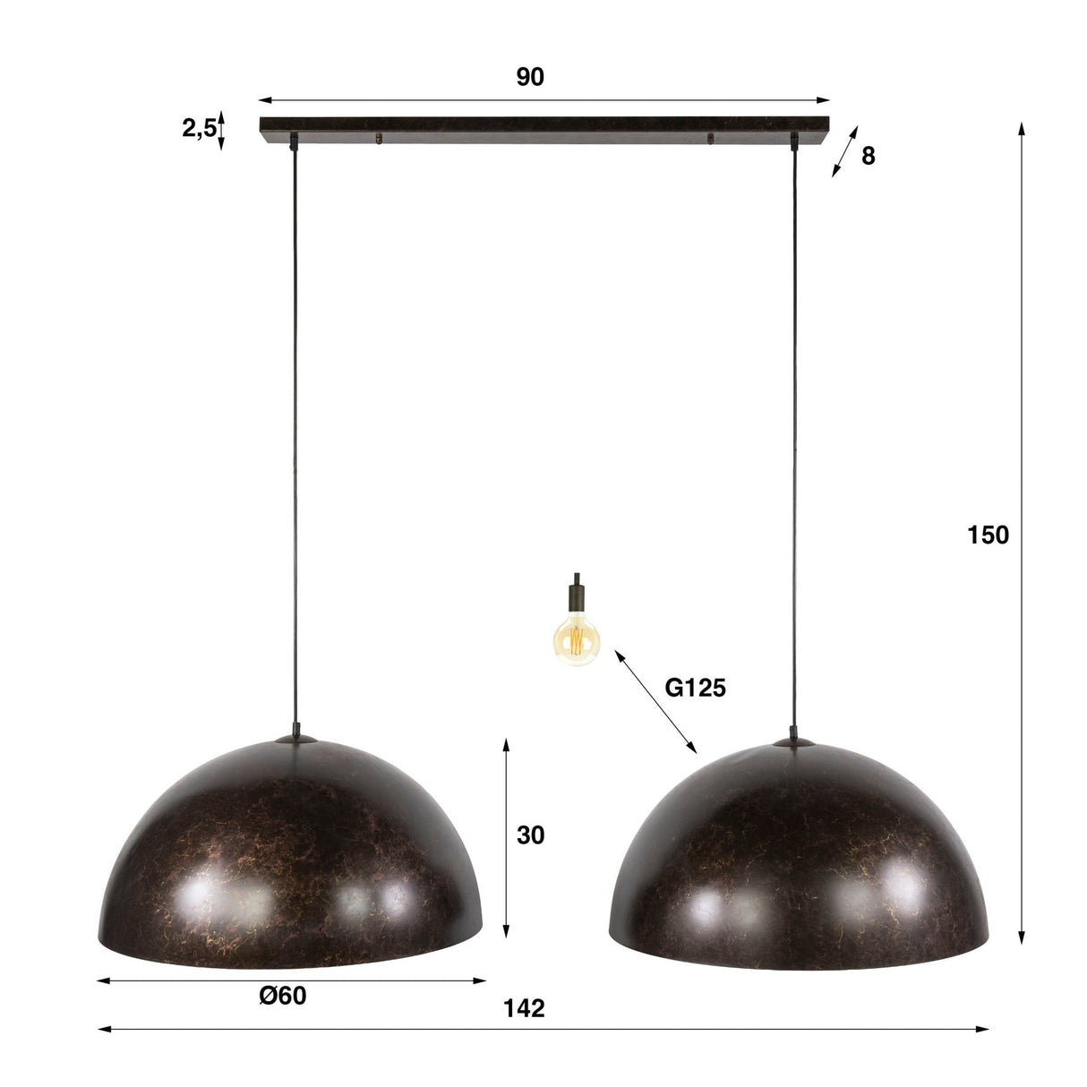 Industriële hanglamp Dacia 2-lichts Bruin Rond 2xØ60 cm