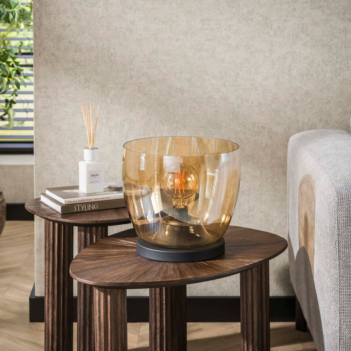 Floor lamp Dain UP L Amber colored glass