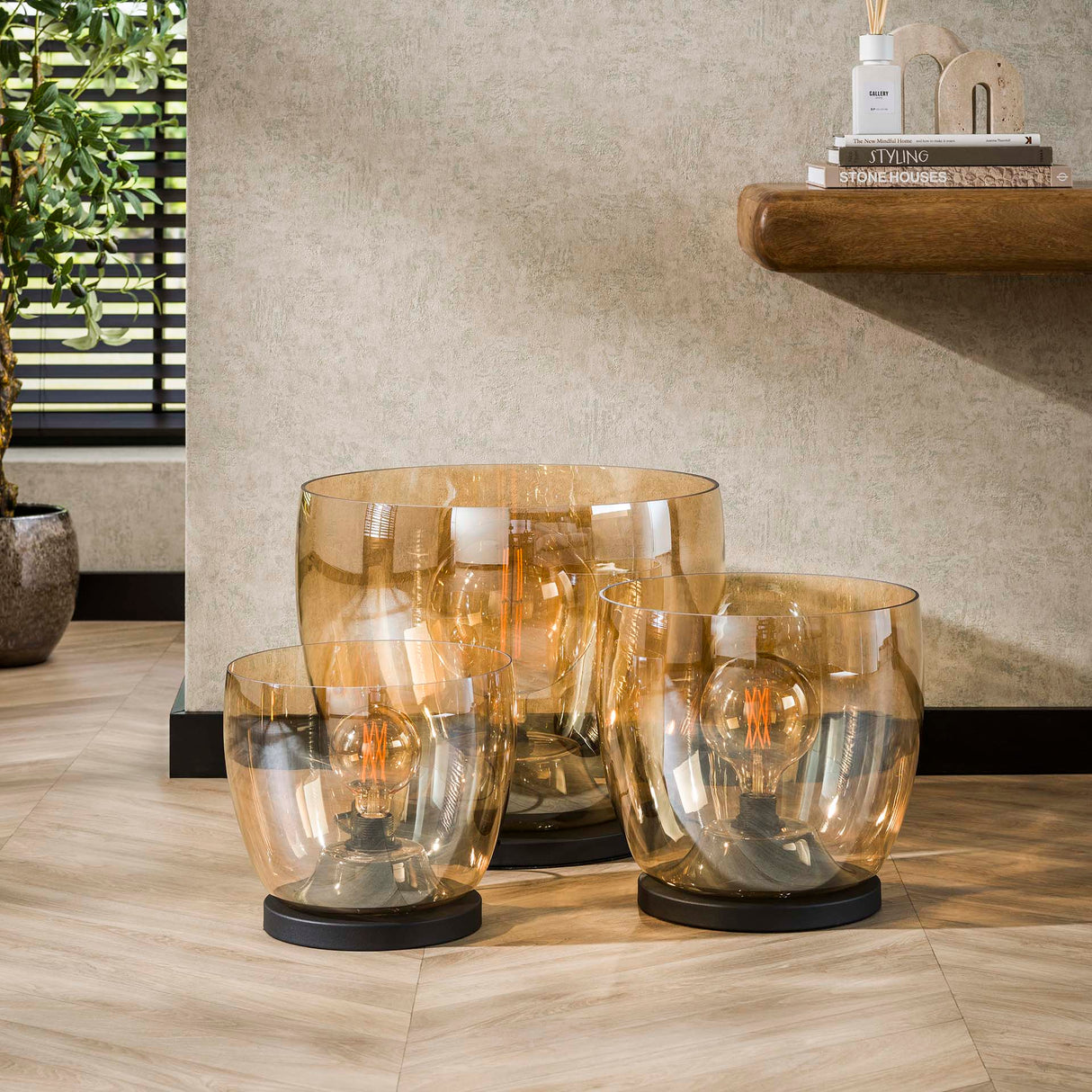 Floor lamp Dain UP XXL Amber colored glass