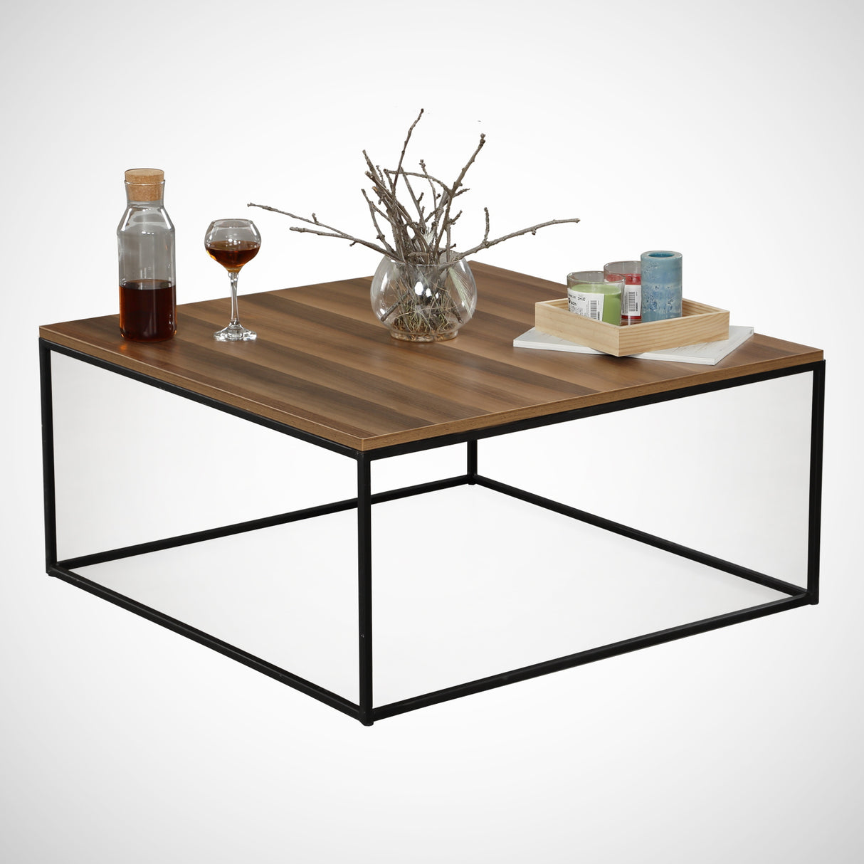 Square Coffee Table 75x75 cm Pola - Walnut Melamine