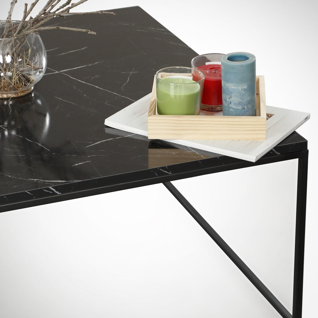 Square Coffee Table 75x75 cm Pola - Black Marble Look Melamine