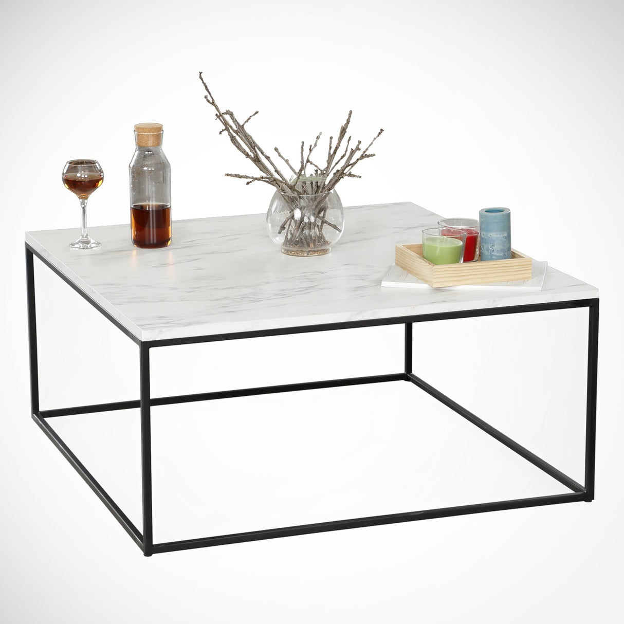 Square Coffee Table 75x75 cm Pola - White Marble Look Melamine