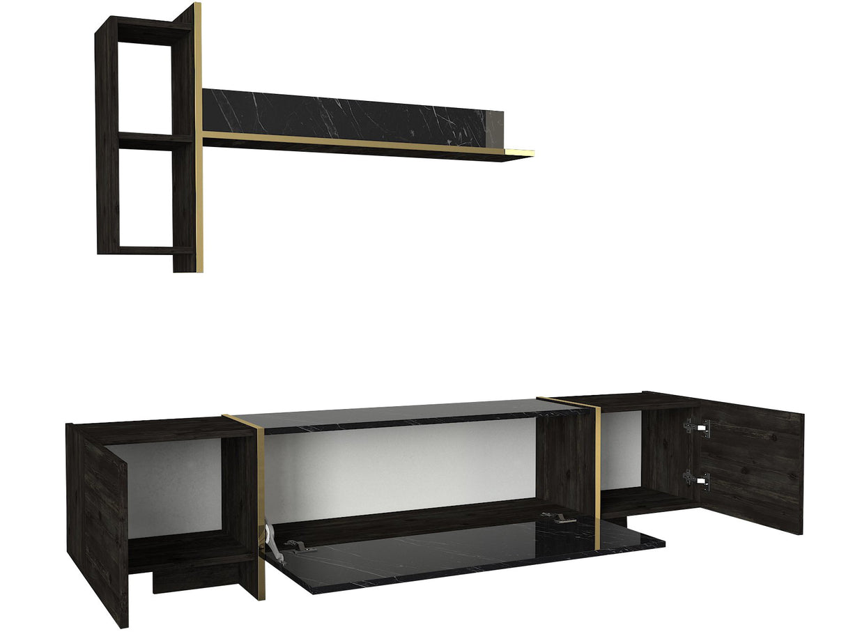 TV Meubels - TV Meubel Set Veyron Zwart Goud Melamine 180x45x32,3 cm - Dimehouse