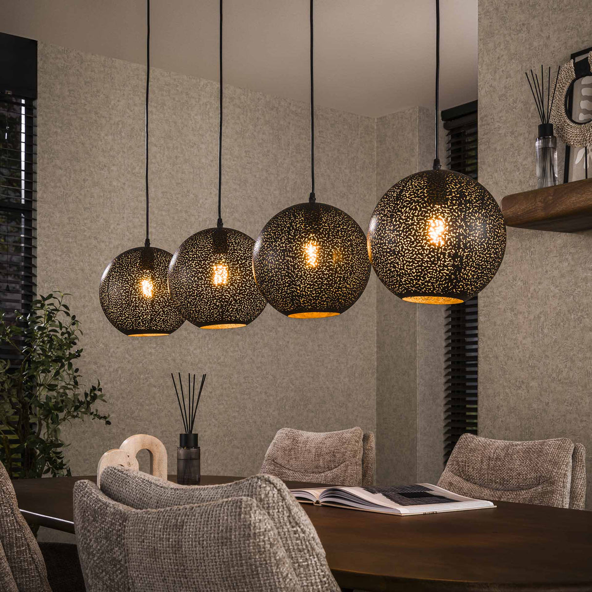 Hanging lamp Zeno 4-lights Ø25 Metal Black
