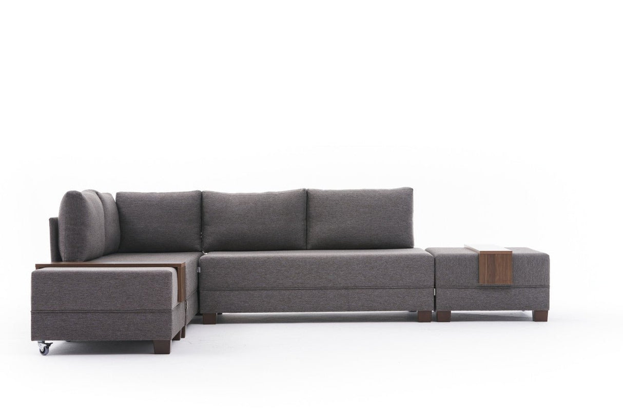 Sofa bed taupe fabric - XXL 280 x 210 - Left - Fly