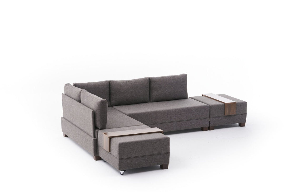 Sofa bed taupe fabric - XXL 280 x 210 - Left - Fly
