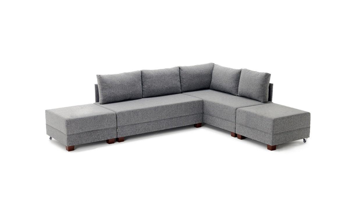 Sofa bed gray fabric - XXL 280 x 210 - Right - Fly