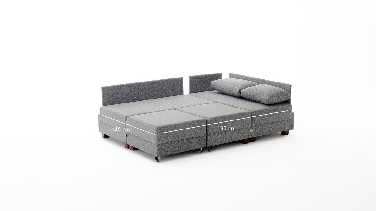 Sofa bed gray fabric - XXL 280 x 210 - Right - Fly