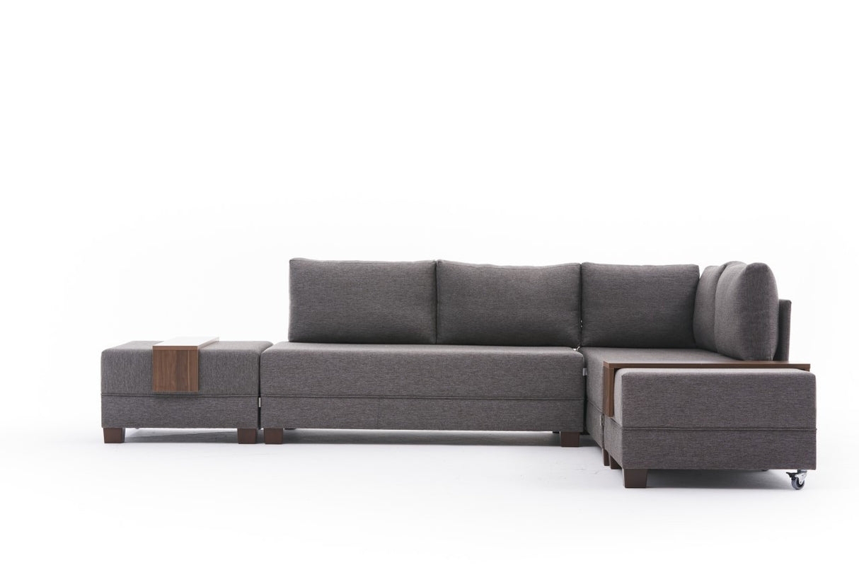 Sofa bed taupe fabric - XXL 280 x 210 - Right - Fly