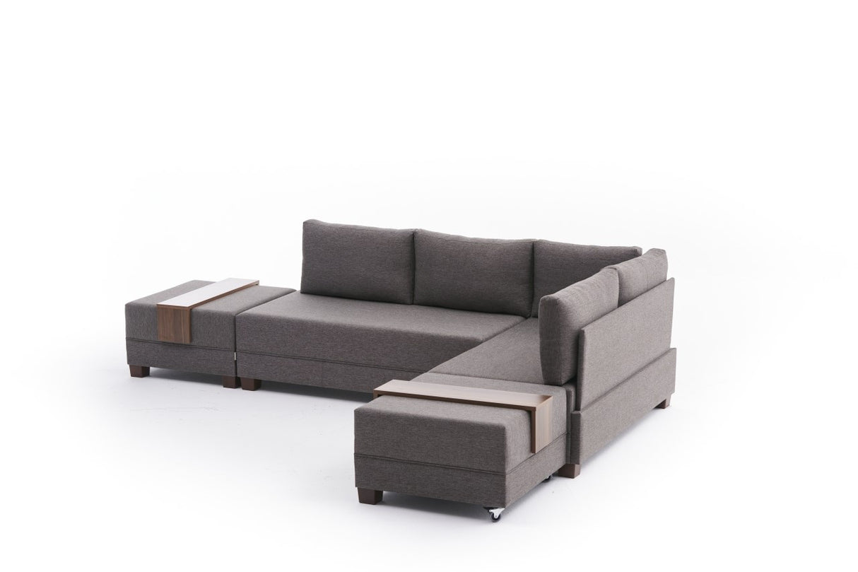 Sofa bed taupe fabric - XXL 280 x 210 - Right - Fly
