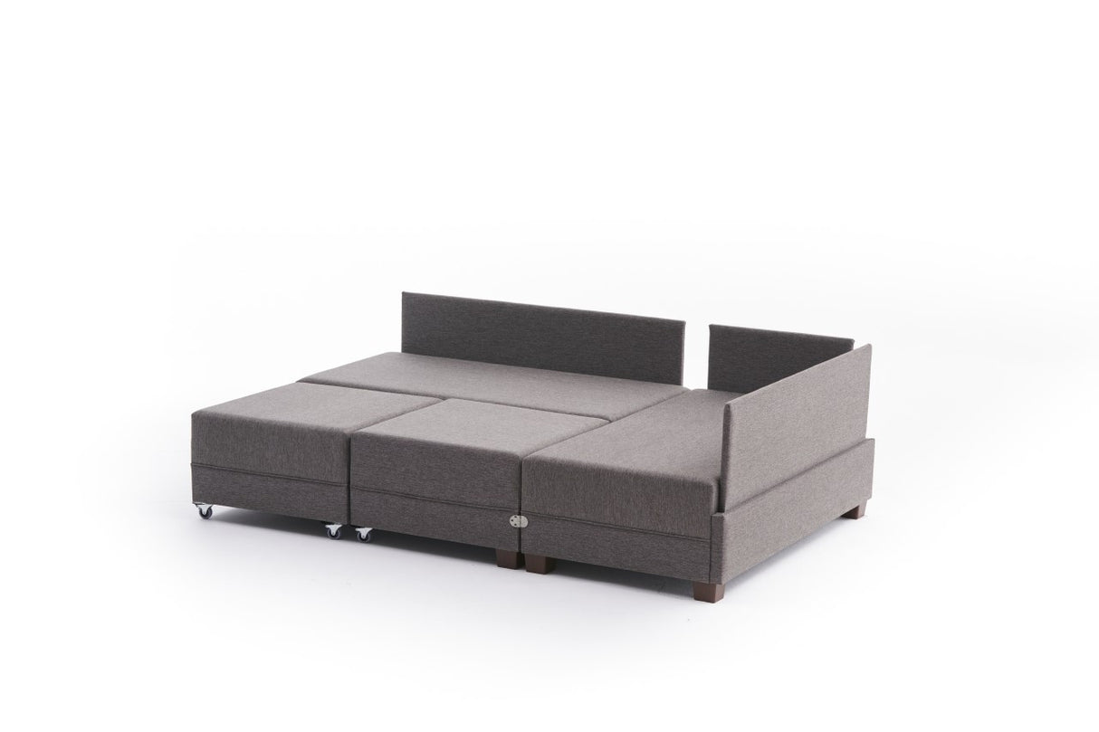Sofa bed taupe fabric - XXL 280 x 210 - Right - Fly