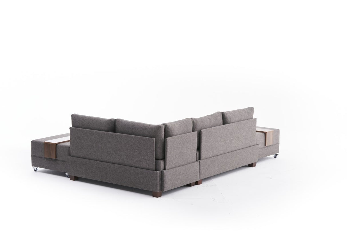 Sofa bed taupe fabric - XXL 280 x 210 - Right - Fly