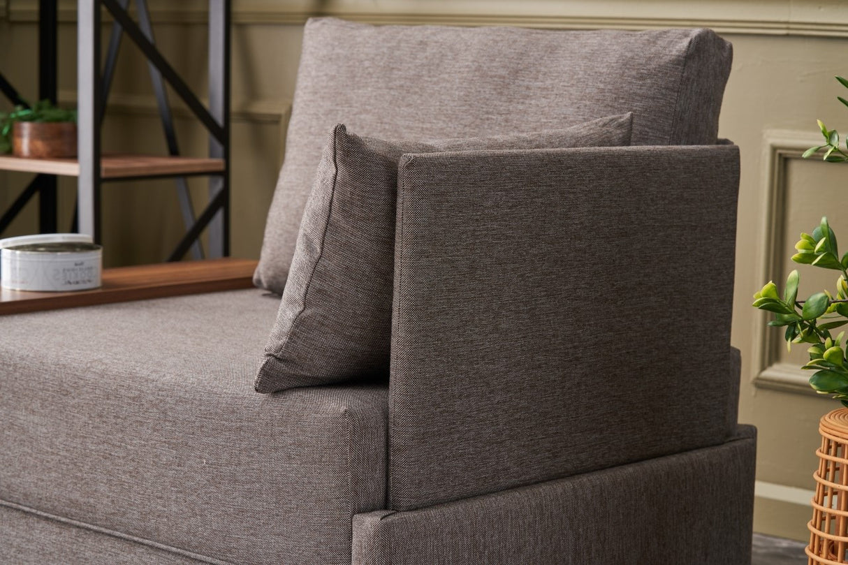 Modern Armchair Brown Fabric Fly - Right - With Wooden Table