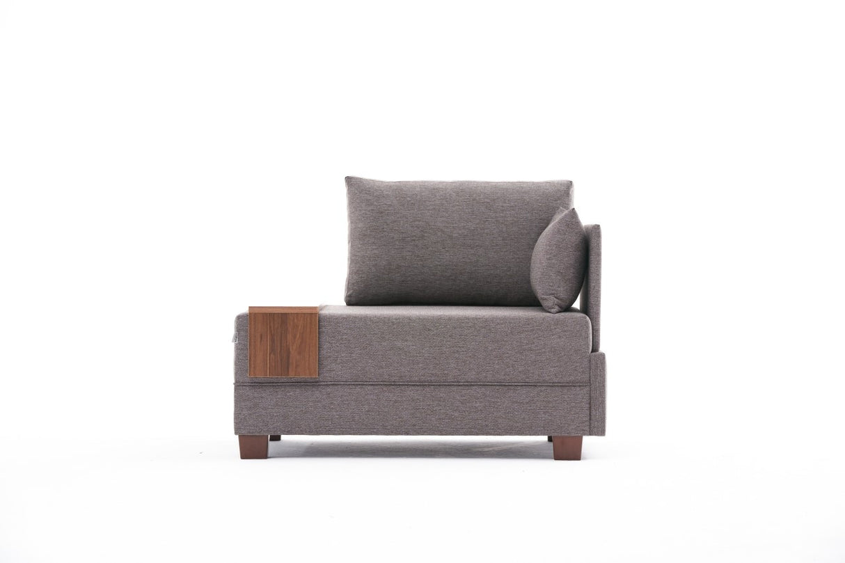 Modern Armchair Brown Fabric Fly - Right - With Wooden Table