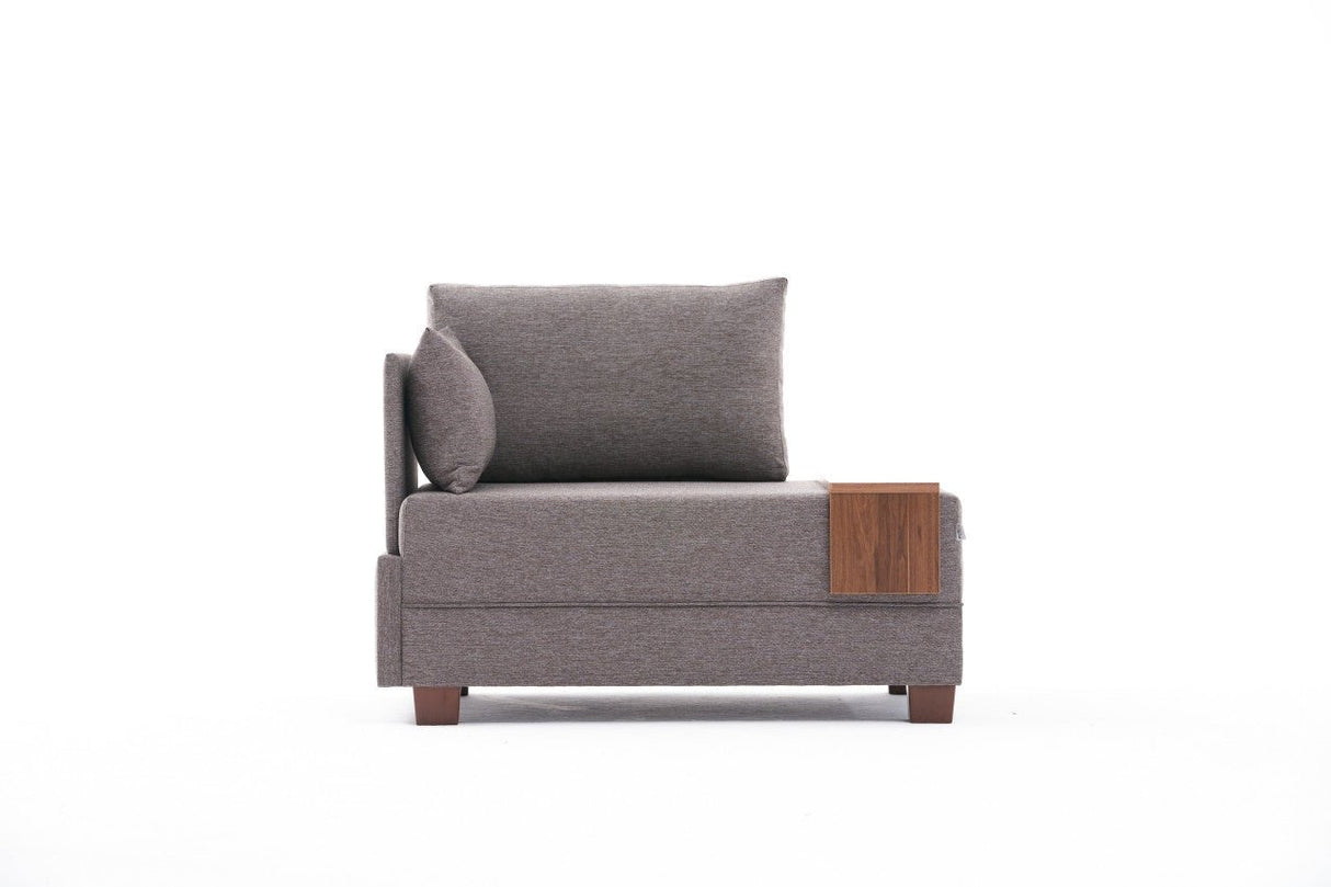 Modern Armchair Brown Fabric Fly - Left - With Wooden Table