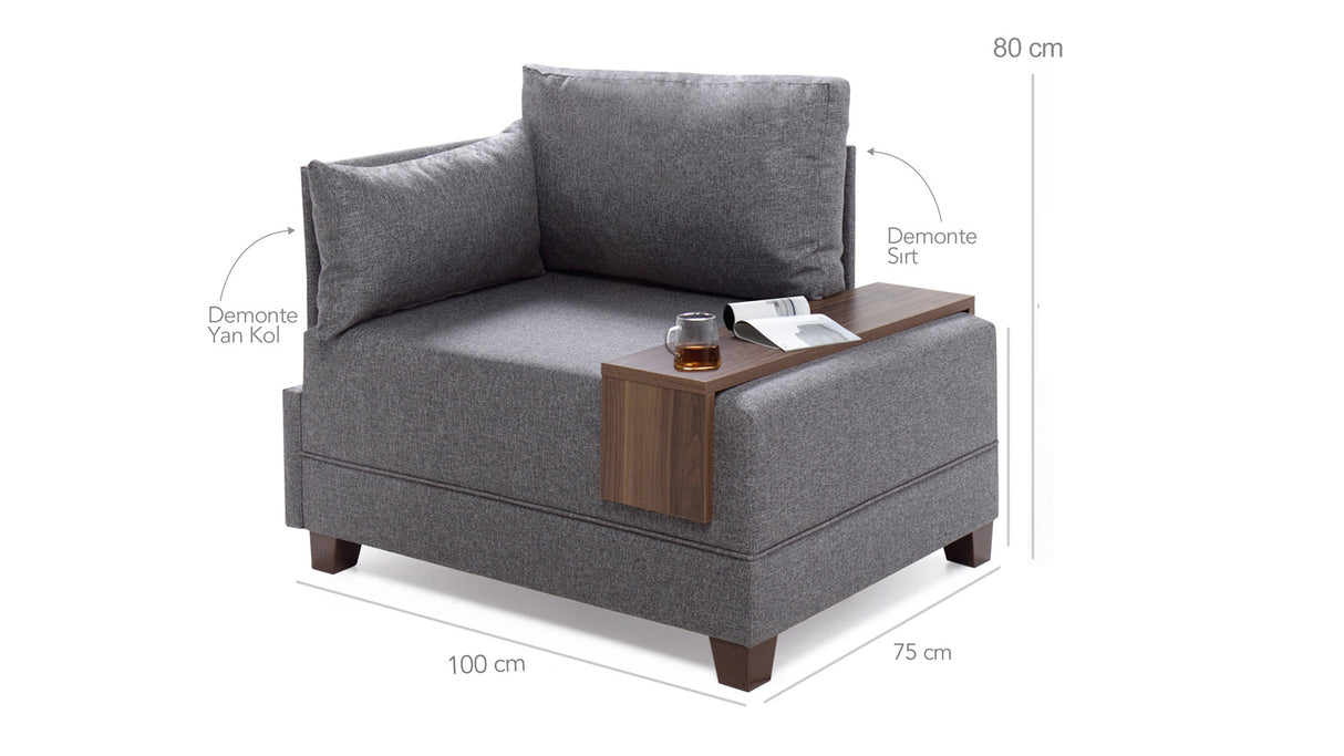 Modern Armchair Brown Fabric Fly - Left - With Wooden Table