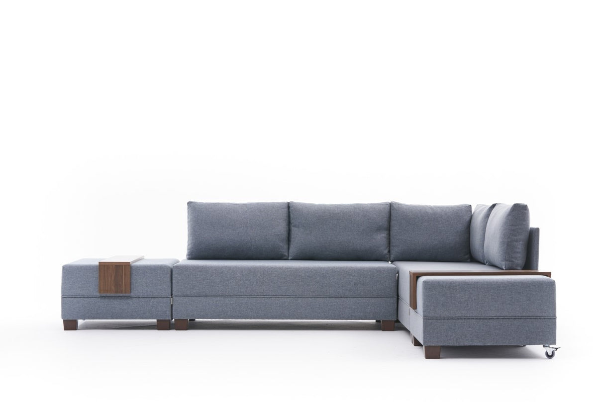 Sofa bed blue fabric - XXL 280 x 210 - Right - Fly