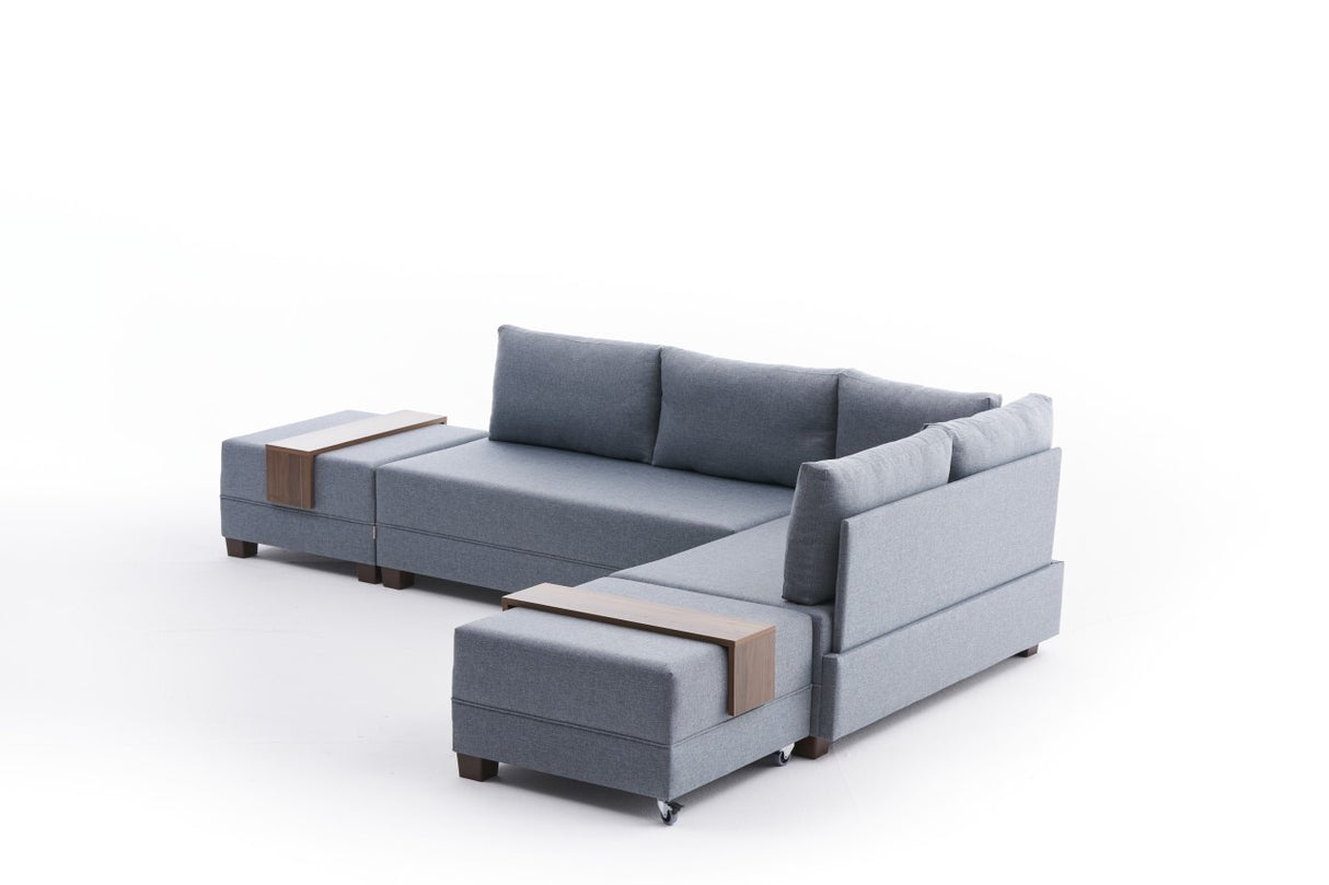 Sofa bed blue fabric - XXL 280 x 210 - Right - Fly
