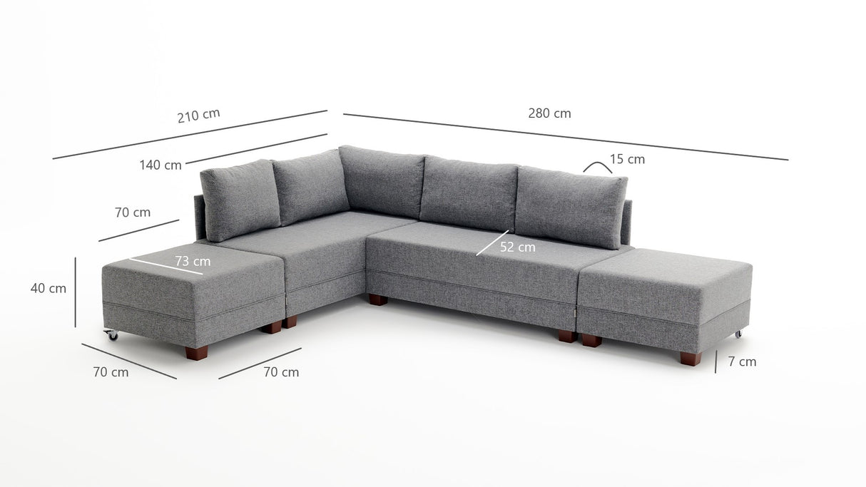 Sofa bed blue fabric - XXL 280 x 210 - Left - Fly