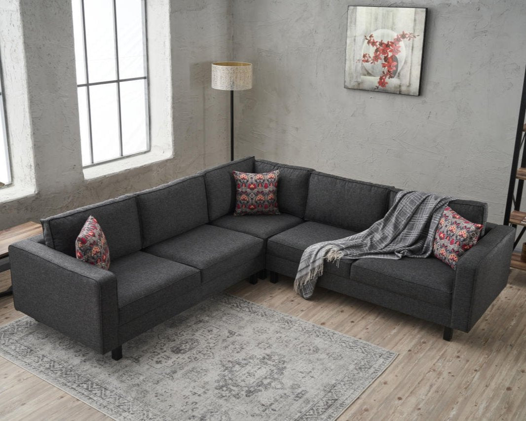 Corner sofa Kale Fabric Anthracite - five person