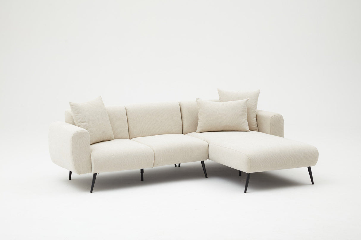 Corner sofa cream fabric - High slim legs - solid interior - 252 x 155 cm - Side