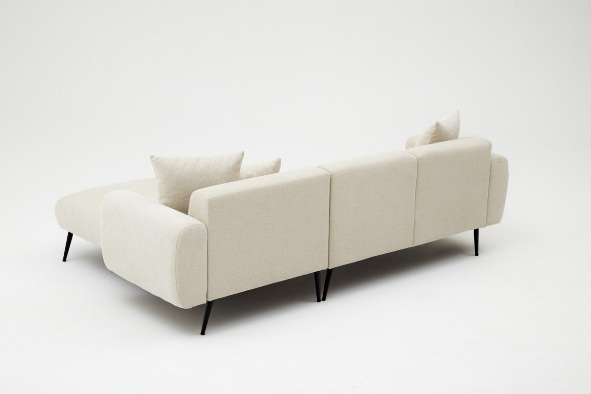 Corner sofa cream fabric - High slim legs - solid interior - 252 x 155 cm - Side