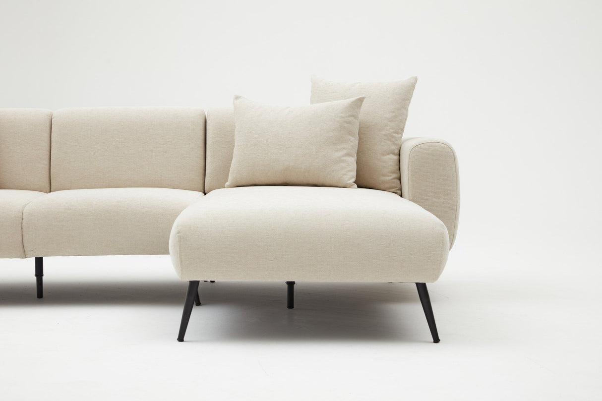 Corner sofa cream fabric - High slim legs - solid interior - 252 x 155 cm - Side