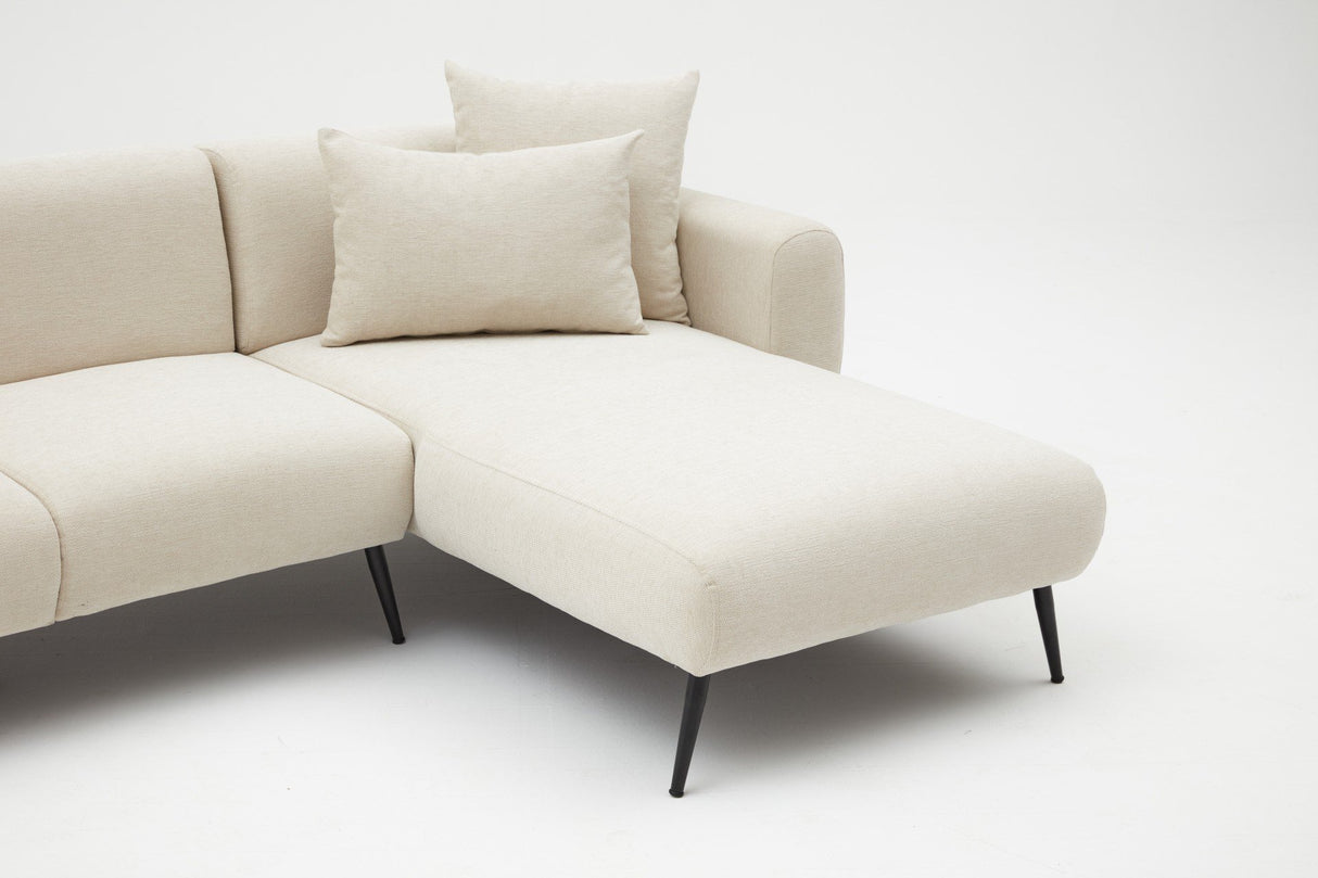 Corner sofa cream fabric - High slim legs - solid interior - 252 x 155 cm - Side