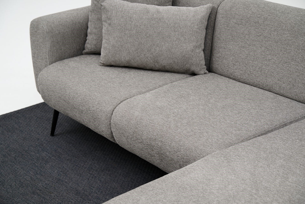 Corner sofa gray fabric - High slim legs - solid interior - 252 x 155 cm - Side