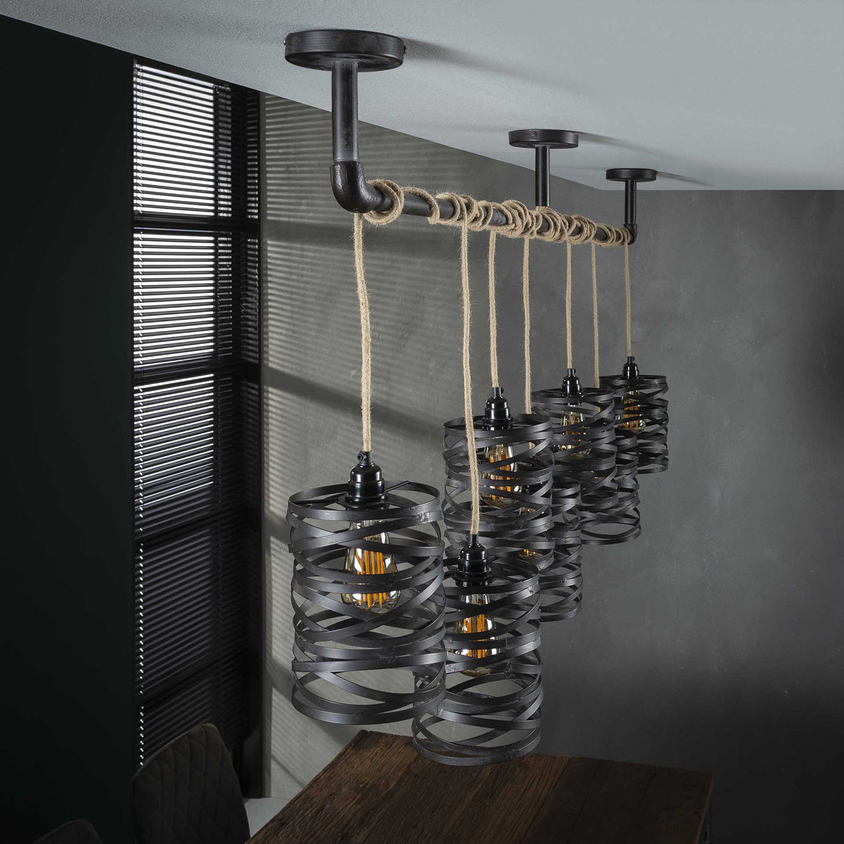 Hanglampen - Industriële Hanglamp Twist Metaal 7 - Lichts - Dimehouse