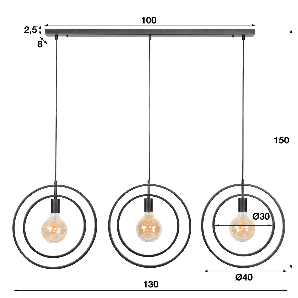 Hanging lamp Otan DH Interior Charcoal LxWxH 129x46x11 Metal White photo size indication