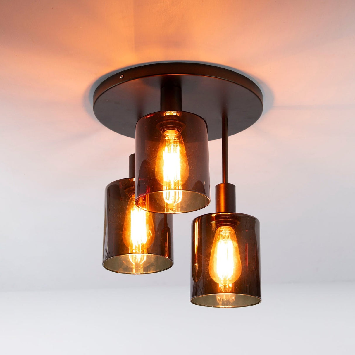 Industrial ceiling lamp Mason 3-lights - Brown