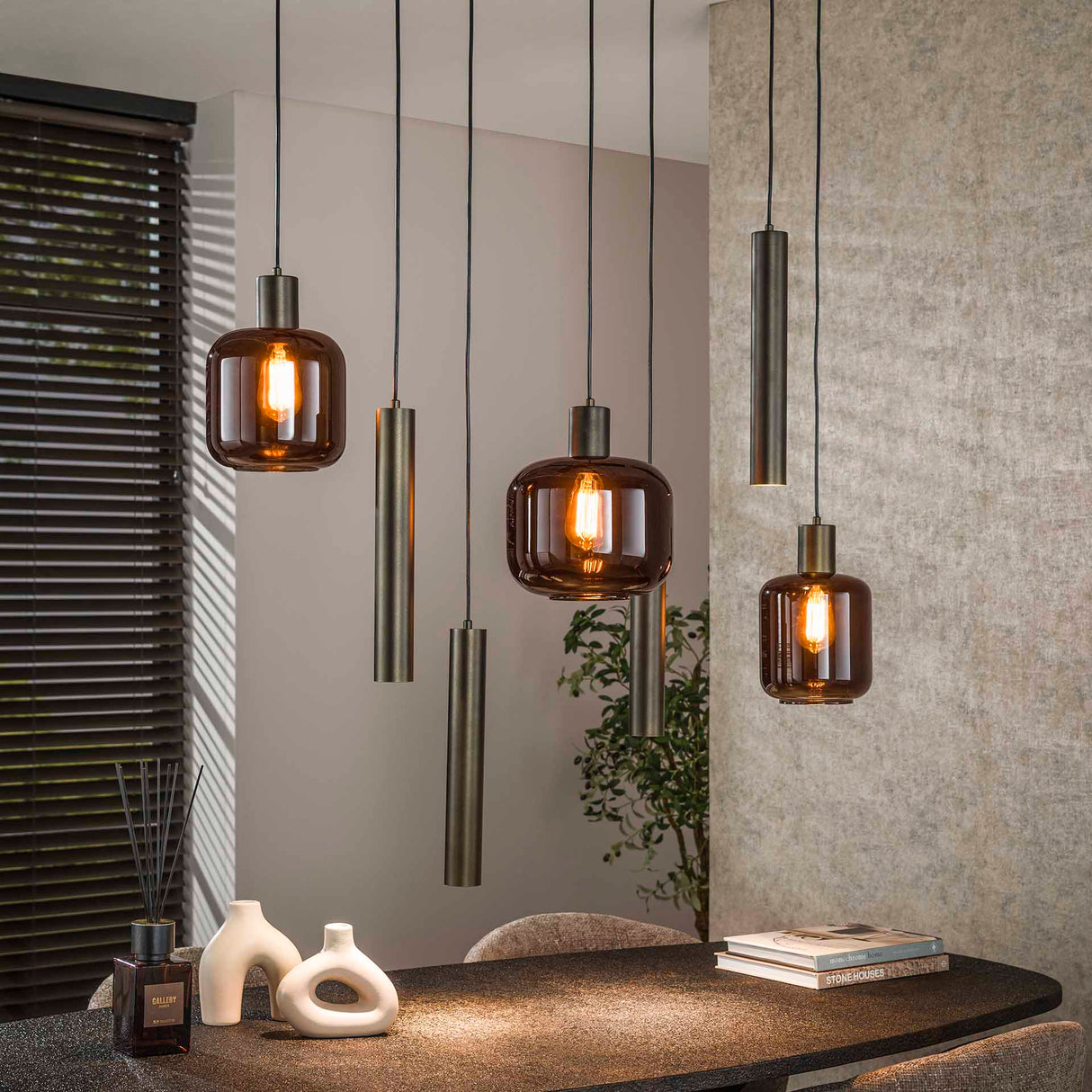 Pendant lamp Dax 7-lights brown 105 cm