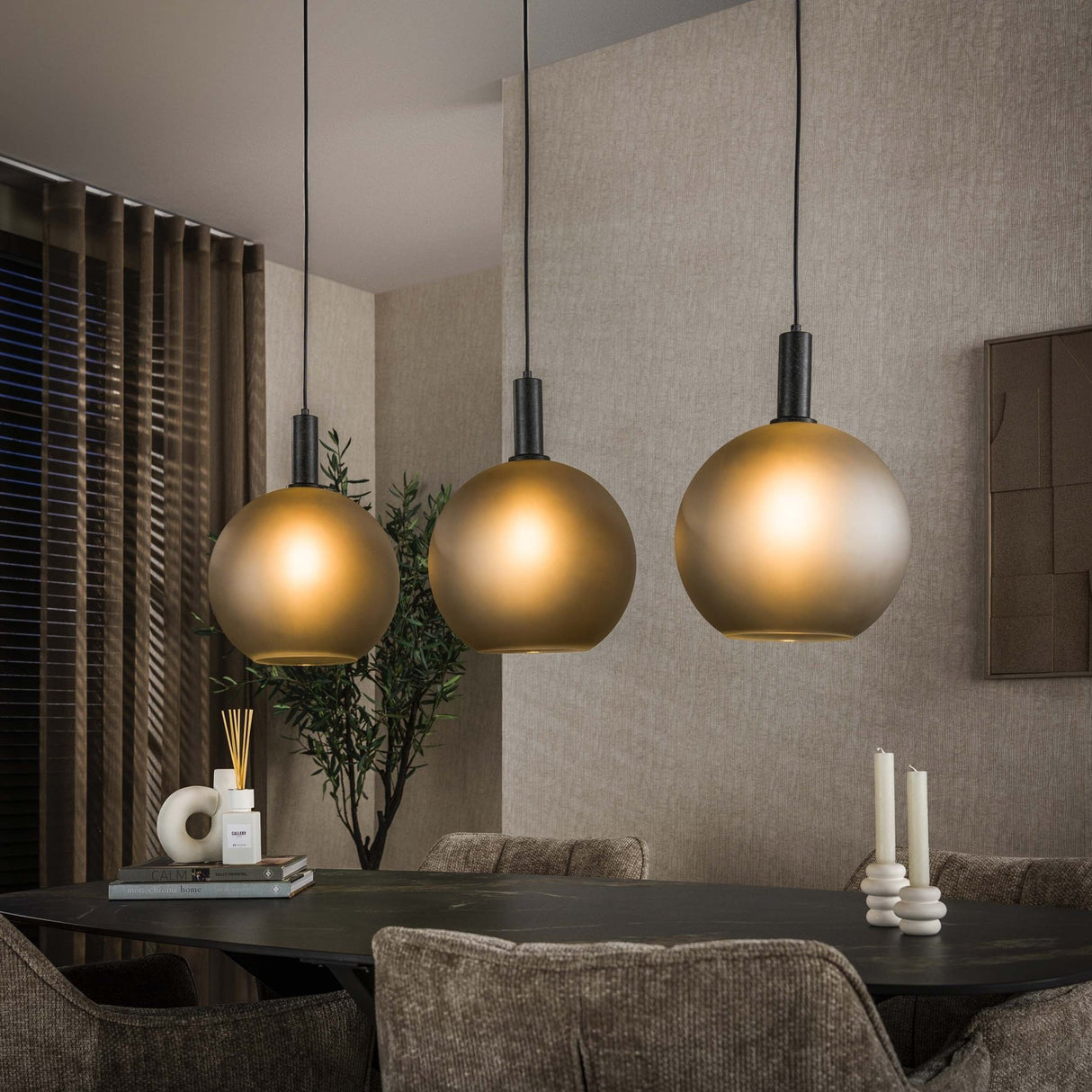 Luna Trio Pendant Light Black Frosted