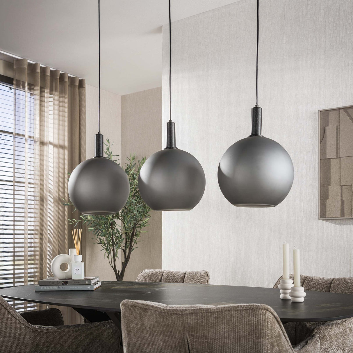 Luna Trio Pendant Light Black Frosted