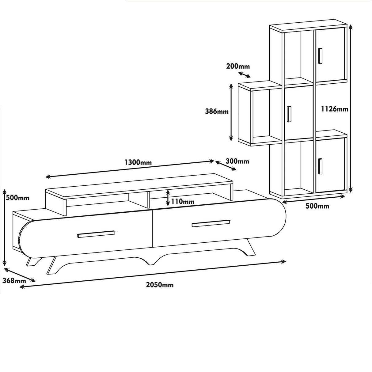TV Meubels - TV Meubel Set Flora S Walnoot Wit Melamine 205x50x36,8 cm - Dimehouse