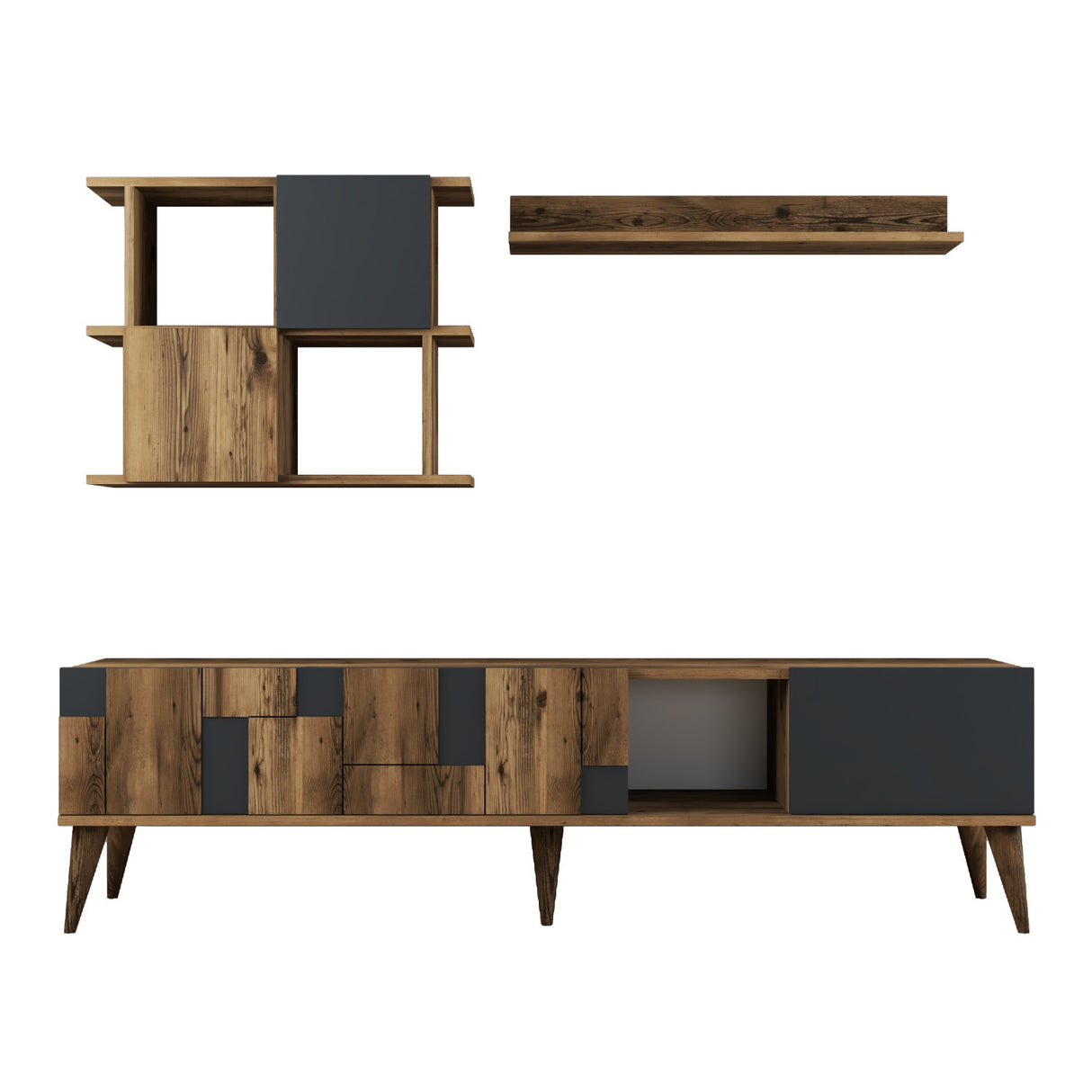 TV Meubels - TV Meubel Set Madrid Walnoot Antraciet Melamine 180x48,6x33,8 cm - Dimehouse