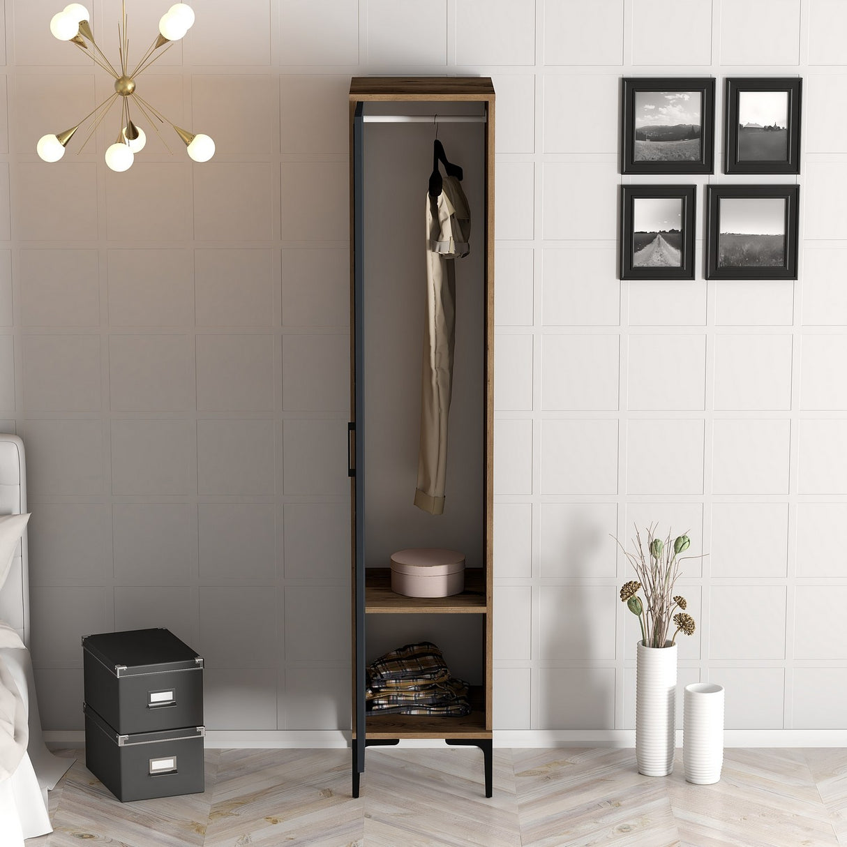 Kledingkasten - Kledingkast Kumual P Walnoot Antraciet Melamine 40x47,5x201,4 cm - Dimehouse
