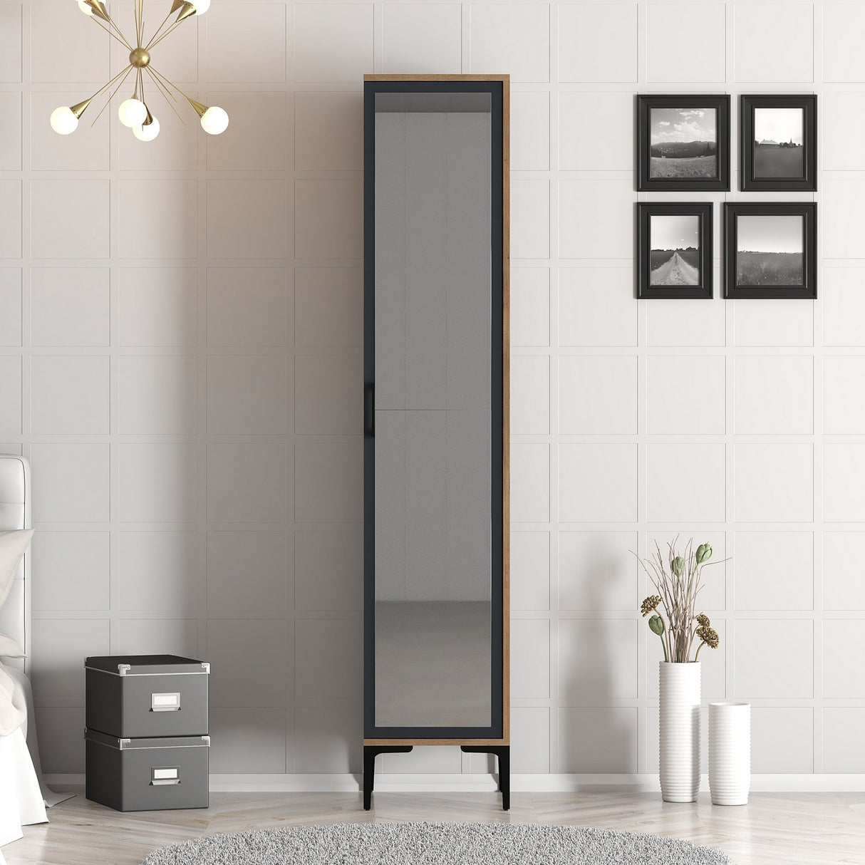 Kledingkasten - Kledingkast Kumual R Walnoot Antraciet Melamine 40x47,5x201,4 cm - Dimehouse